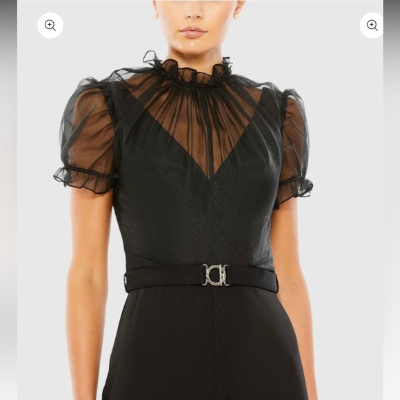 MAC DUGGAL Black Belted Illusion High Neck Cap Sleeve Jumpsuit - Picture 2 of 7